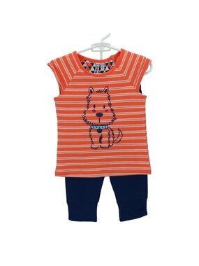 Girls 3T 2-Piece Pant Set Orange & Blue Dog Graphic Striped Toddler